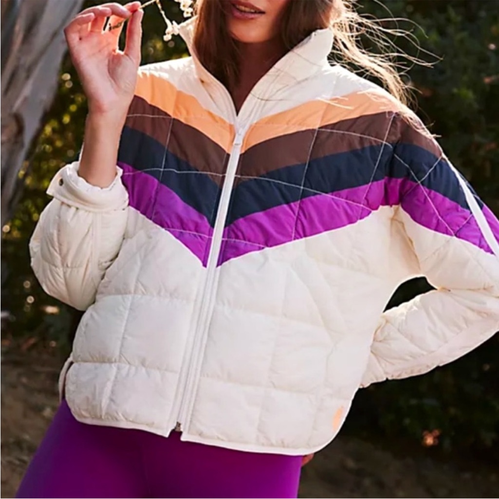 Free People Multicolor Chevron Puffer Jacket